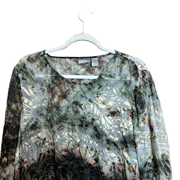 Chicos Top Womens Medium Multicolor Abstract Print Silk Blend Sheer Blouse - Picture 2 of 8